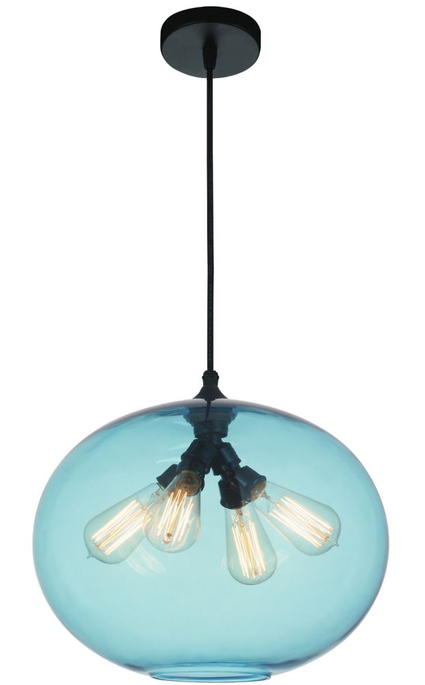 Glass 16 Inch 4 Light Chandelier With Transpa Blue Shade