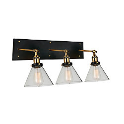 Eustis 24 inch 3 Light Wall Sconce with Black and Gold Brass Finish