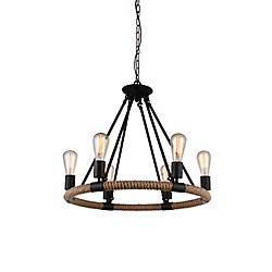 Ganges 25 inch 6 Light Chandelier with Black Finish