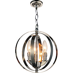 Delroy 10 inch 3 Light Mini Pendant with Bright Nickel Finish