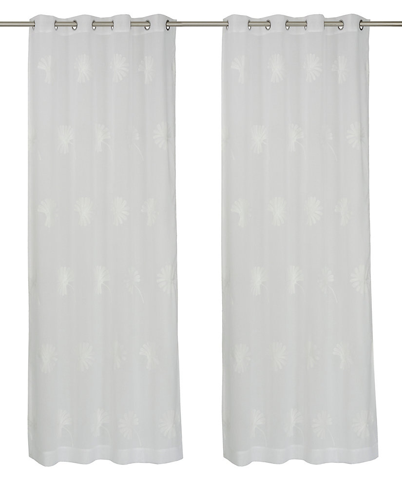 Daisy Lu Sheer Embroidered Fls Grommet Curtain Panels 54x95 Inch White Set Of 2