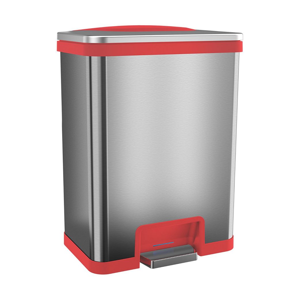 Halo TapCan 13 Gallon Pedal Sensor Trash Can with Deodorizer (Red Trim