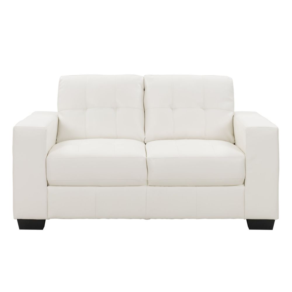 Corliving Club Tufted White Bonded Leather Loveseat The Home Depot Canada