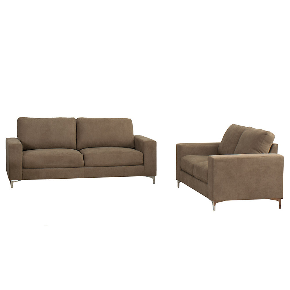 Cory 2 Piece Contemporary Brown Chenille Fabric Sofa Set