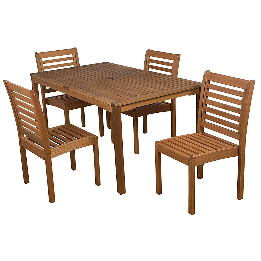 Eucalyptus 5 Piece Armless Rectangular Patio Dining Set