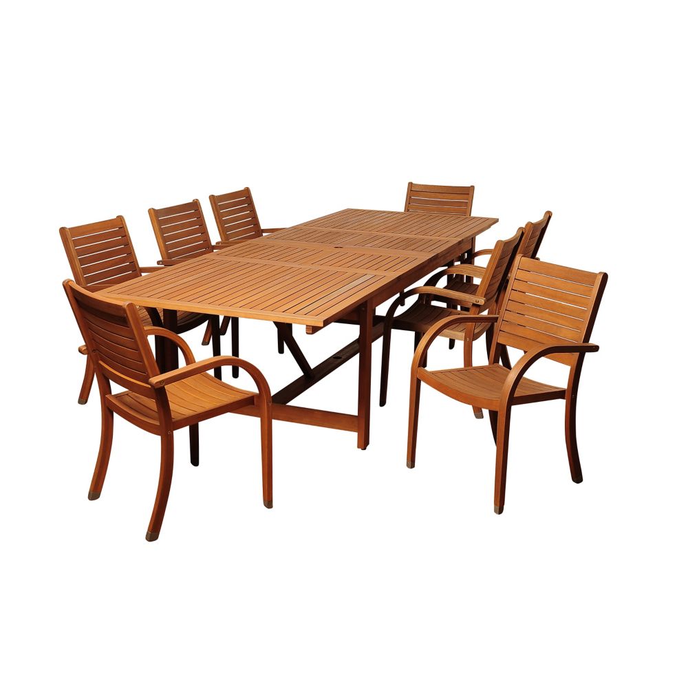Amazonia Dylan Rectangular 9Piece Eucalyptus Extendable Patio Dining