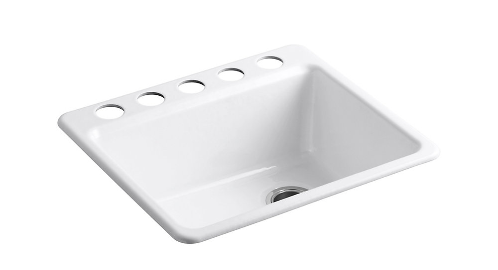 Riverby Undermount Cast Iron 25 Inch 5 Hole Single Bowl Kitchen Sink In White