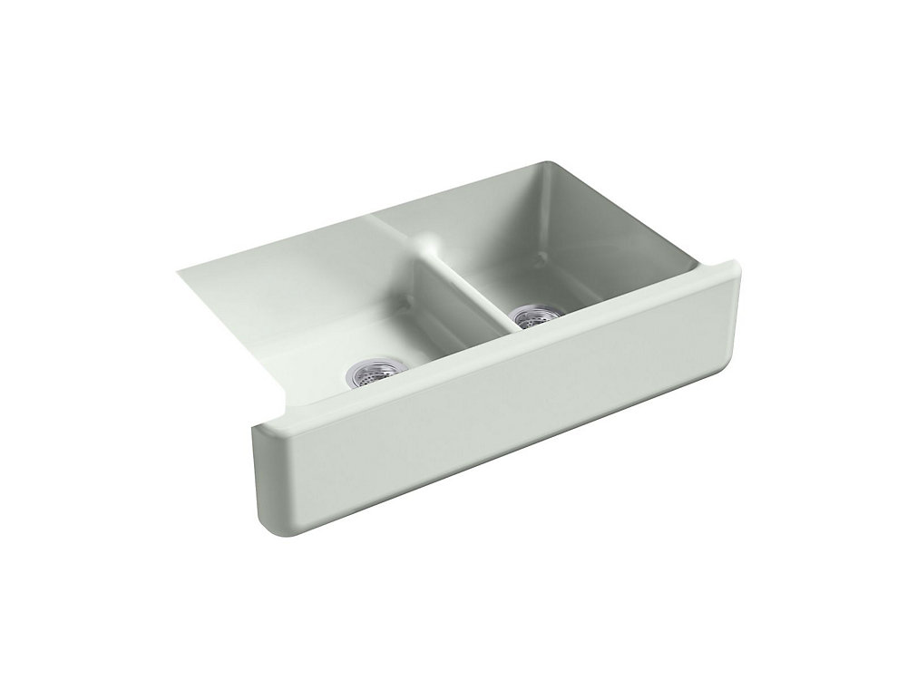 Whitehaven Undermount Cast Iron 35 6875 Inch 0 Hole Double Bowl Kitchen Sink In Sea Salt