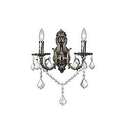 Brass 9 inch 2 Light Wall Sconce with Antique Brass Finish