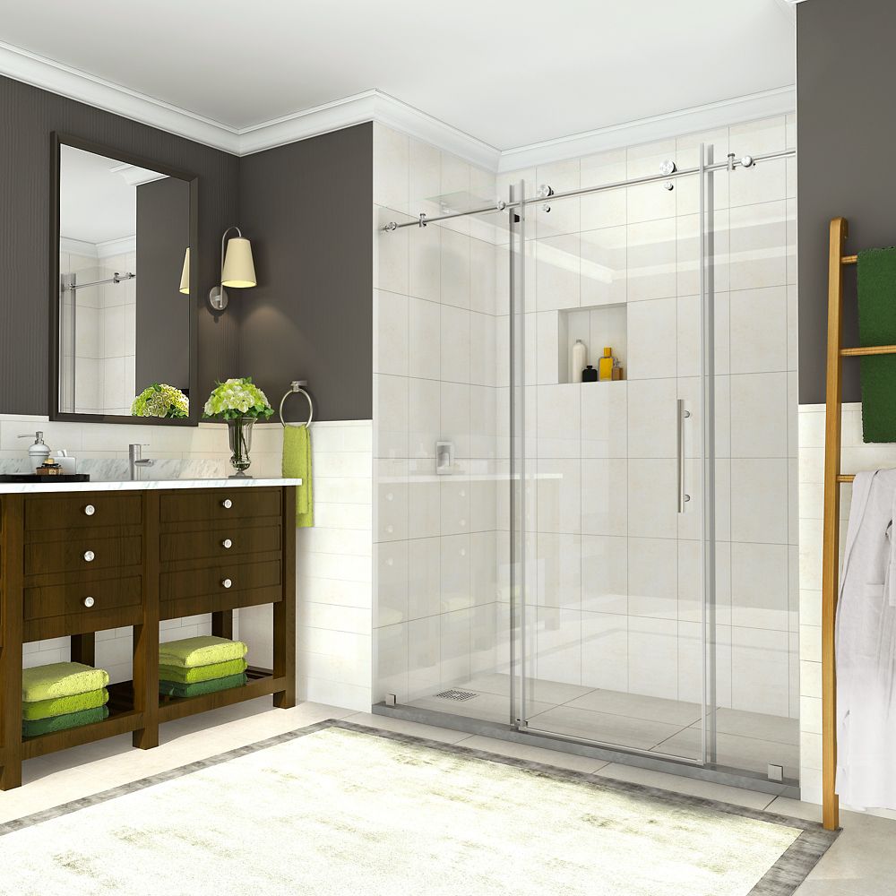 Aston Cine 68 Inch To 72 X 76 Frameless Sliding Shower Aston Cine 68 Inch To 72 X 76 Frameless Sliding Shower Door In Stainless Steel