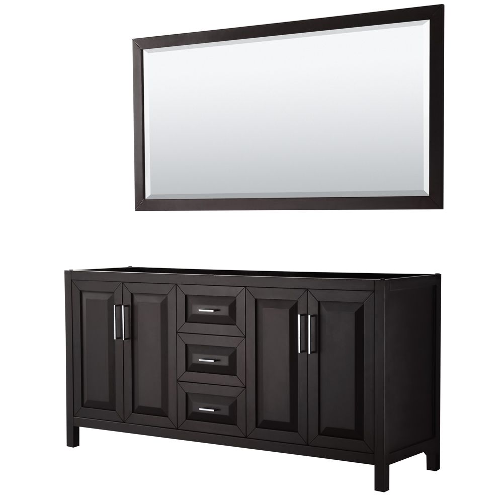 Wyndham Collection Daria 72 inch Double Vanity in Dark Espresso, No Top, No Sink, 70 inch ...