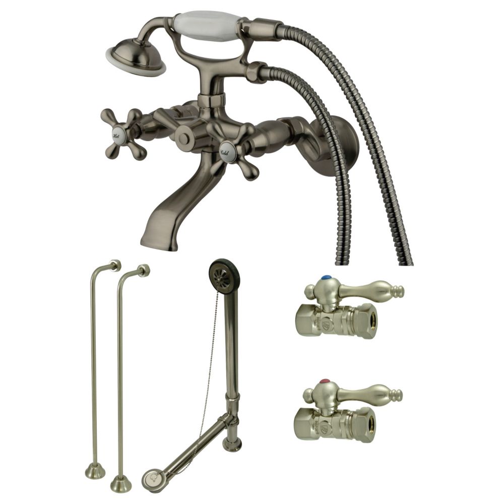 Kingston Brass Combo Set 3Handle Claw Foot Tub Faucet with Hand Shower in Satin Nickel The