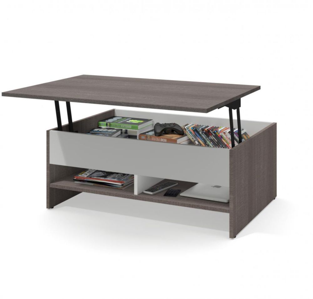 Small Space 37 Inch Lift Top Storage Coffee Table Bark Gray White