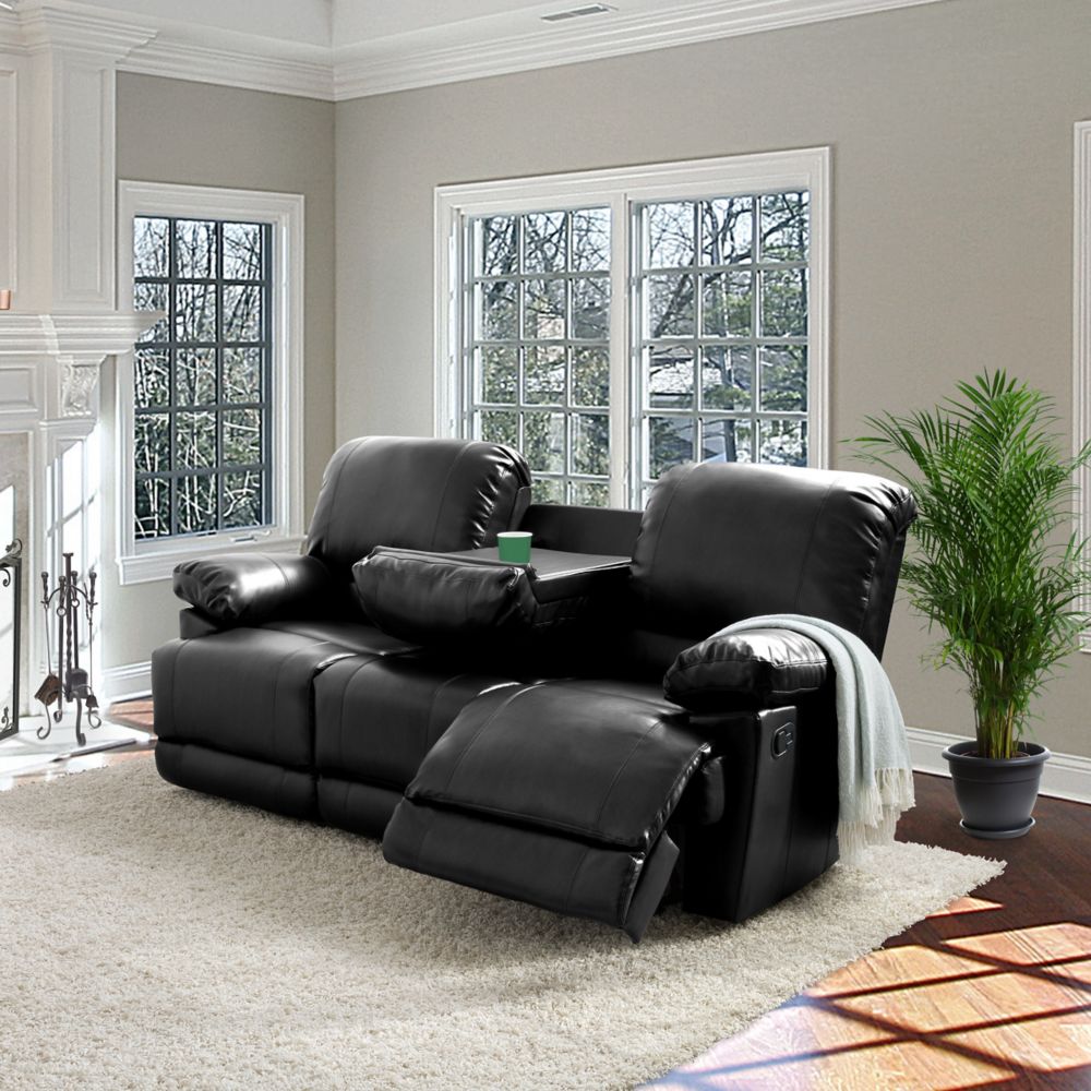 Corliving 2 Piece Lea White Bonded Leather Reclining Sofa Set The Corliving Lea Black Bonded Leather Reclining Sofa