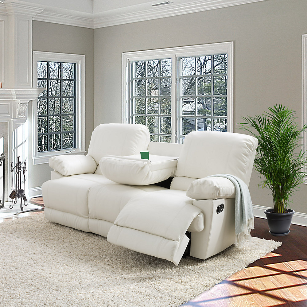 Corliving Lea White Bonded Leather Reclining Sofa | The Home Depot Canada