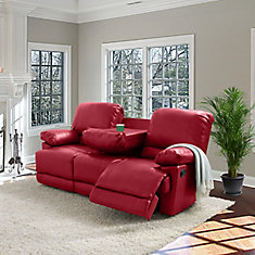 Corliving Lea Red Bonded Leather Reclining Sofa The Home Depot Canada Lea Red Bonded Leather Reclining Sofa