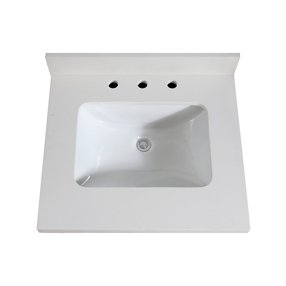 Avanity 25 Inch White Quartz Vanity Top With Rectangular Undermount 25 Inch White Quartz Vanity Top With Rectangular Undermount Sink