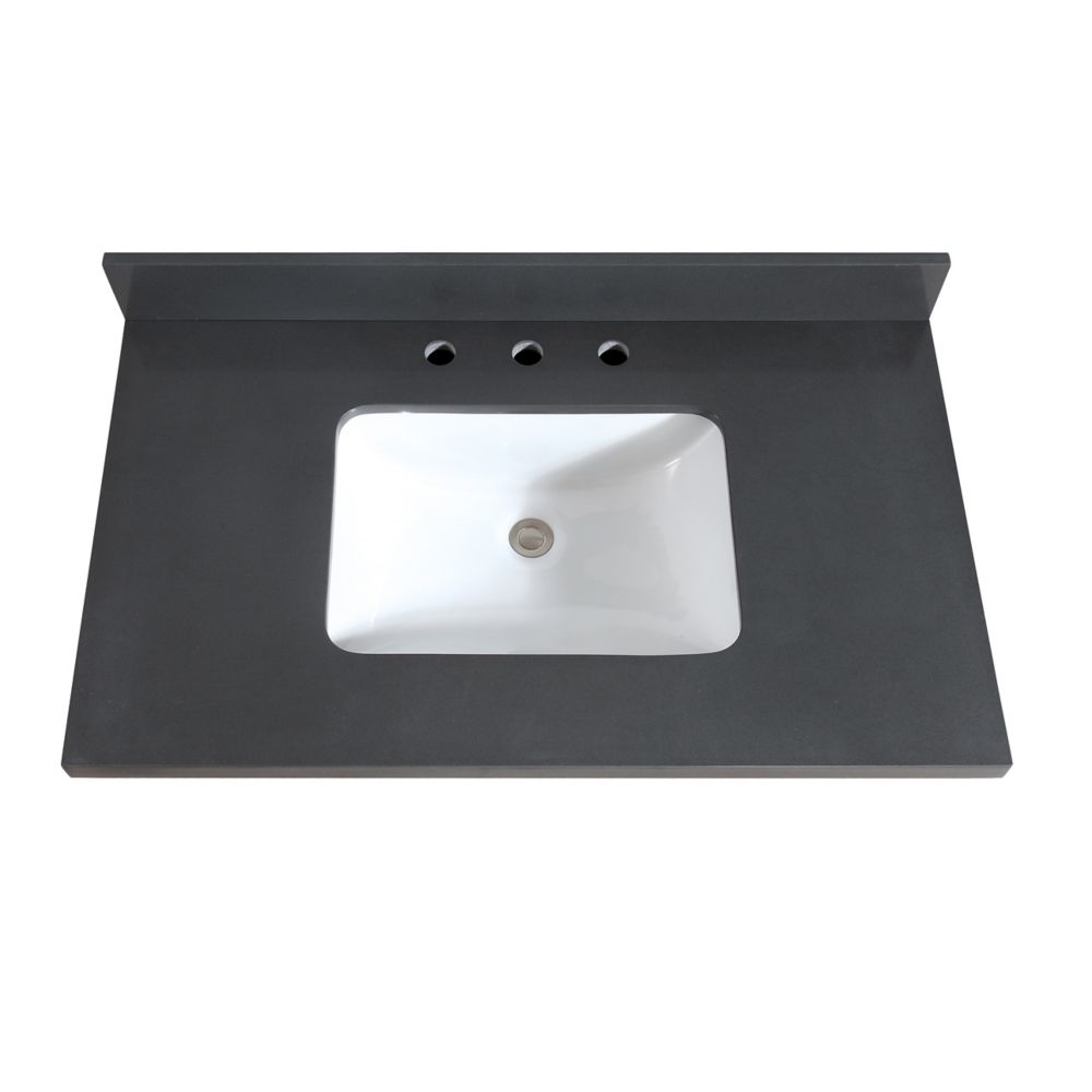 Avanity 37 inch Gray Quartz Vanity Top with Rectangular Undermount Sink