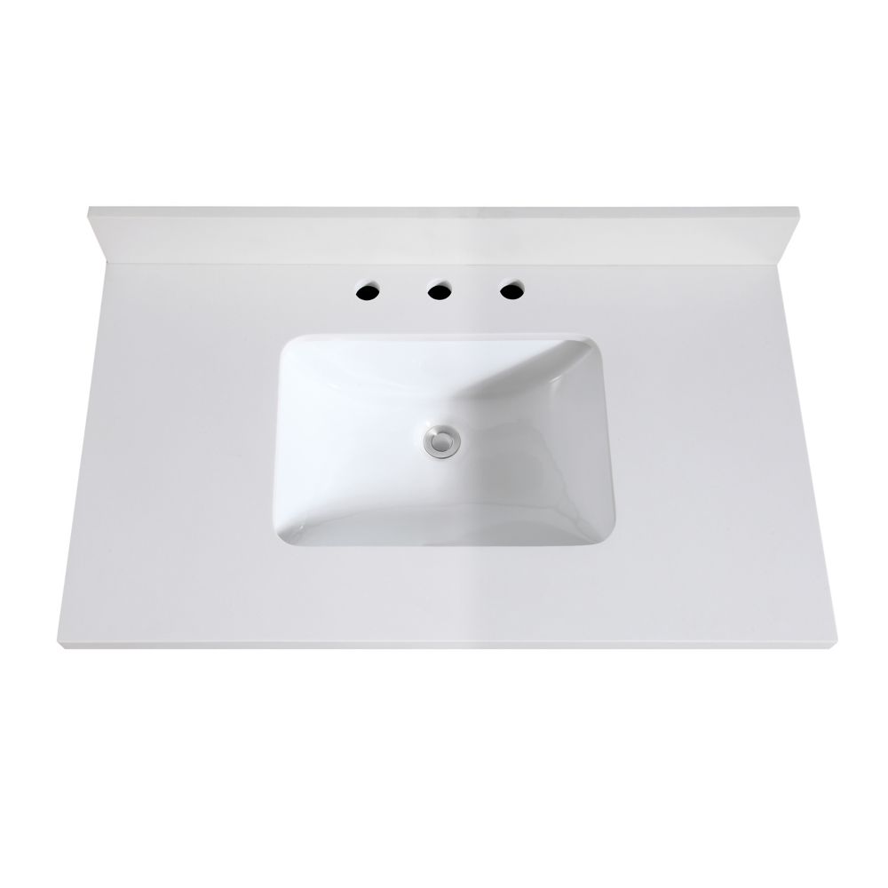 Avanity 37 Inch White Quartz Vanity Top With Rectangular Undermount   P 1001166533 