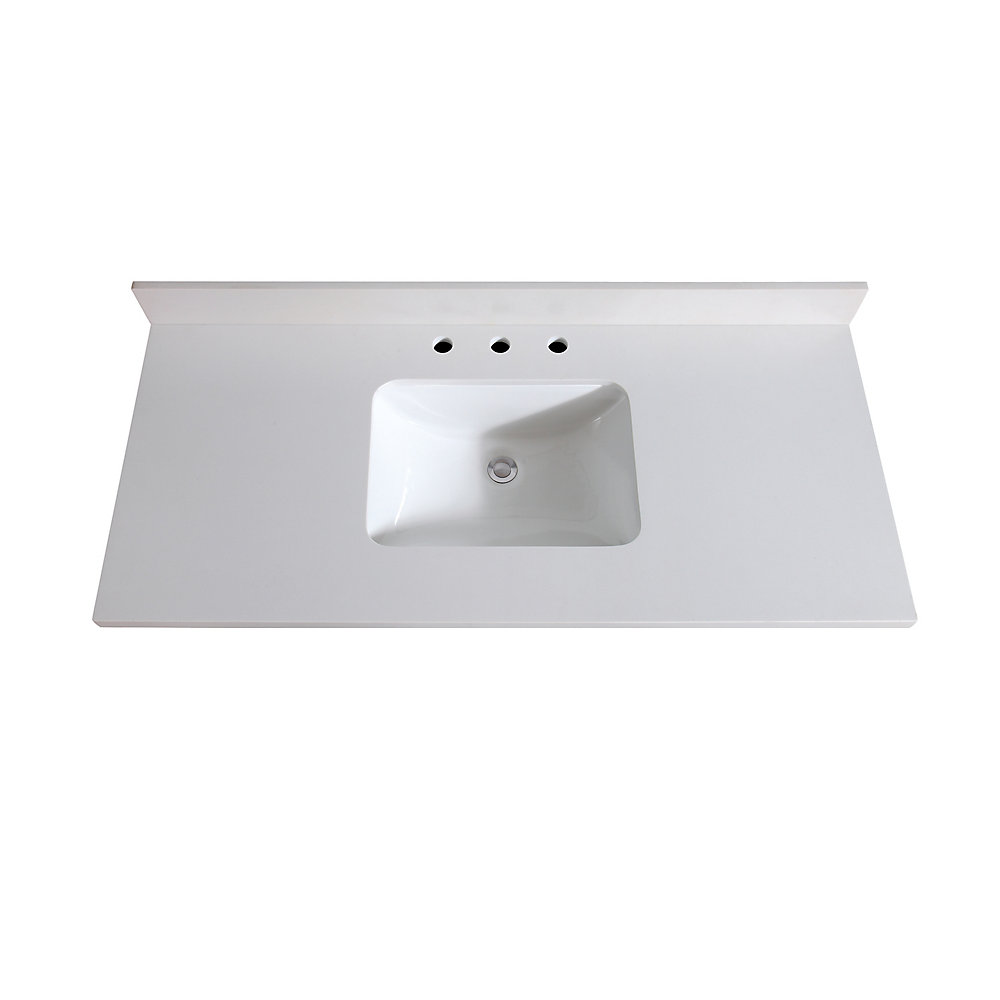 Avanity 49 inch White Quartz Vanity Top with Rectangular Undermount