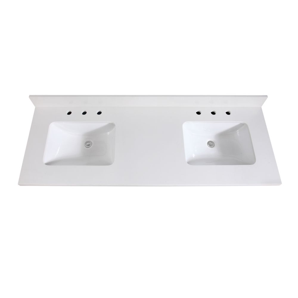 Avanity 61 inch White Quartz Vanity Top with Dual Rectangular