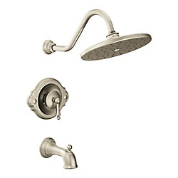 Waterhill 1 Poignée 1-Spray Kit de garniture pour baignoire et robinet de douche en nickel brossé (valve vendue séparément)
