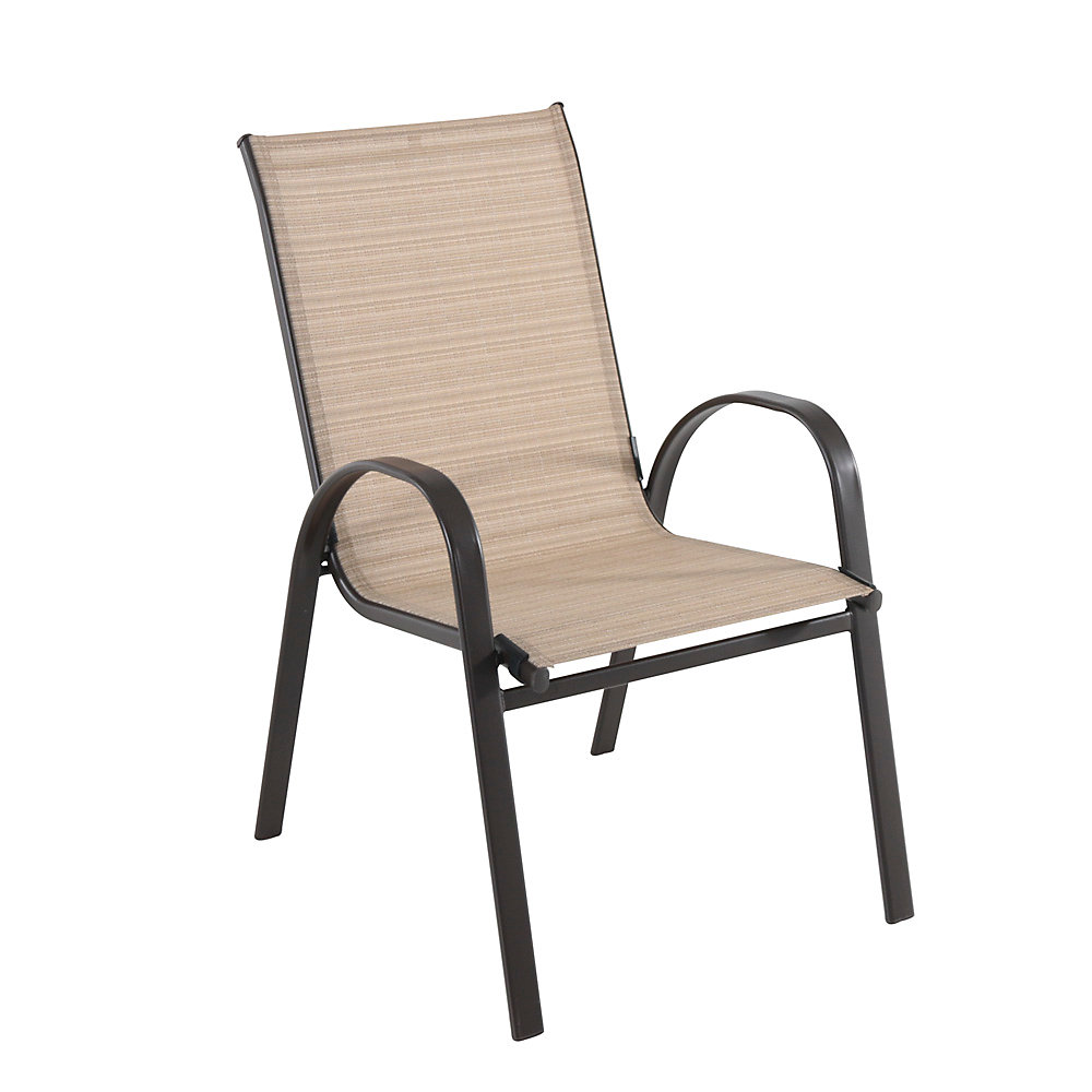 Hampton Bay Mix & Match Sling Stacking Patio Dining Chair in Café | The