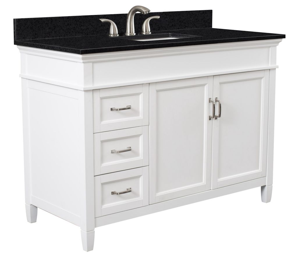 Foremost Ashburn 48 inch Vanity Combo in White with Tempest Black Marble Top | The Home Depot Canada