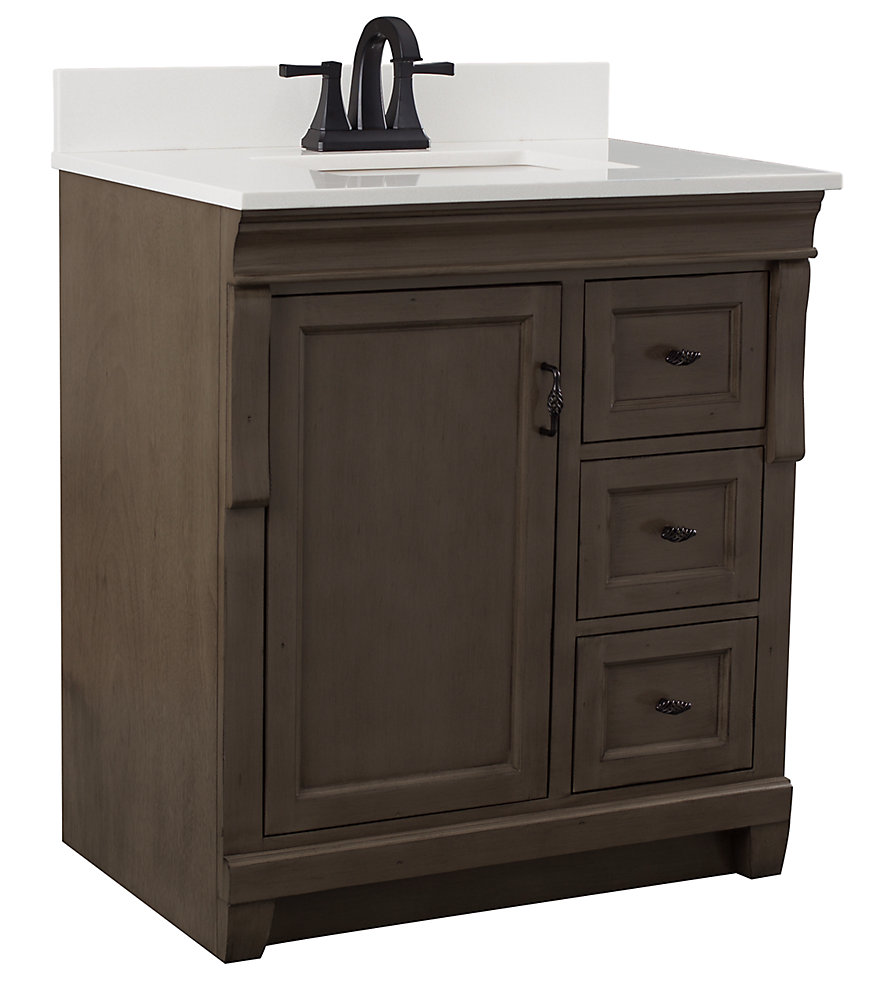Foremost Naples 31in Vanity Combo In Antique Walnut With Lily White Foremost Naples 31in Vanity Combo In Antique Walnut With Lily White Engineered Stone Top