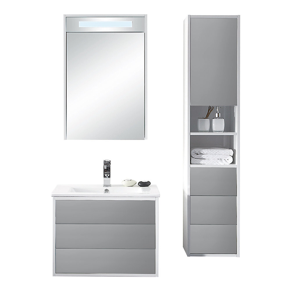 Emma 23 Inch Single Wall Mounted Bathroom 3 Piece Vanity Set With Led Lit Mirror