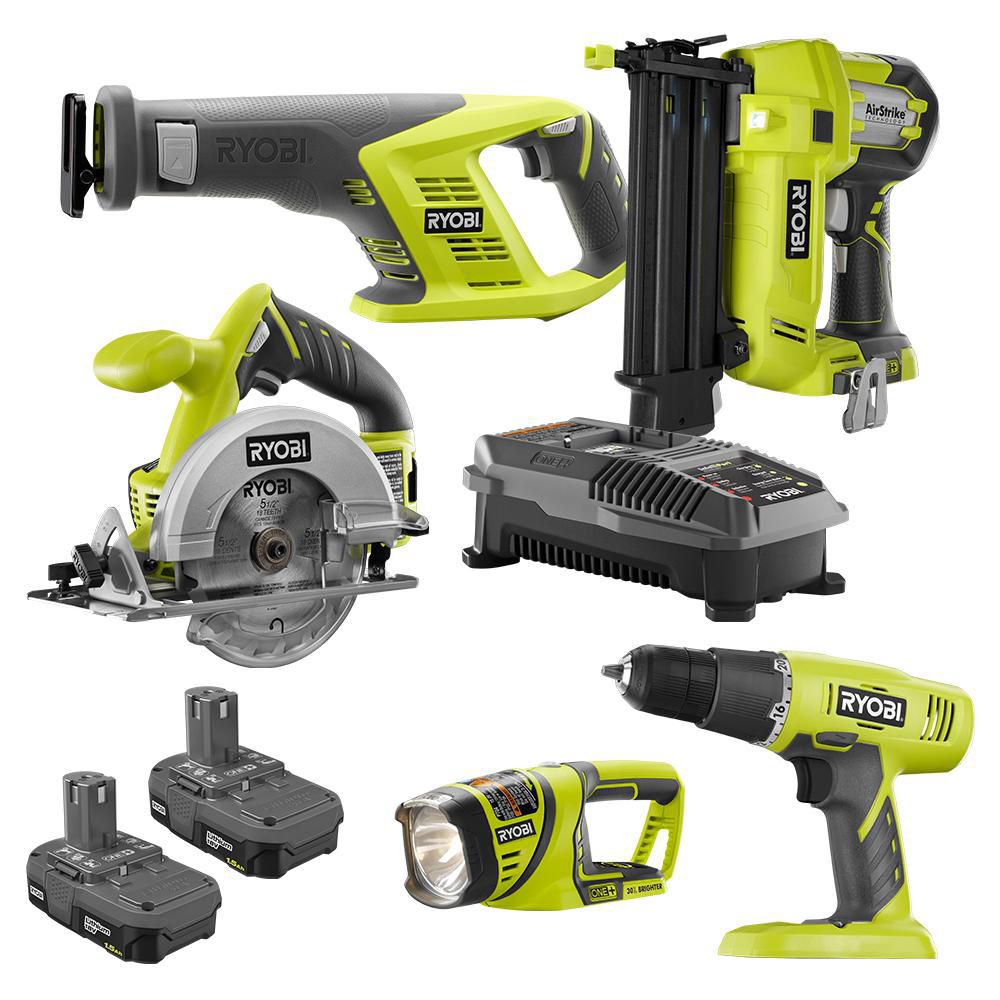 Ryobi 18v One+ Cordless Combo Kit (5-tool) With (2) 1.5 Ah Batteries 