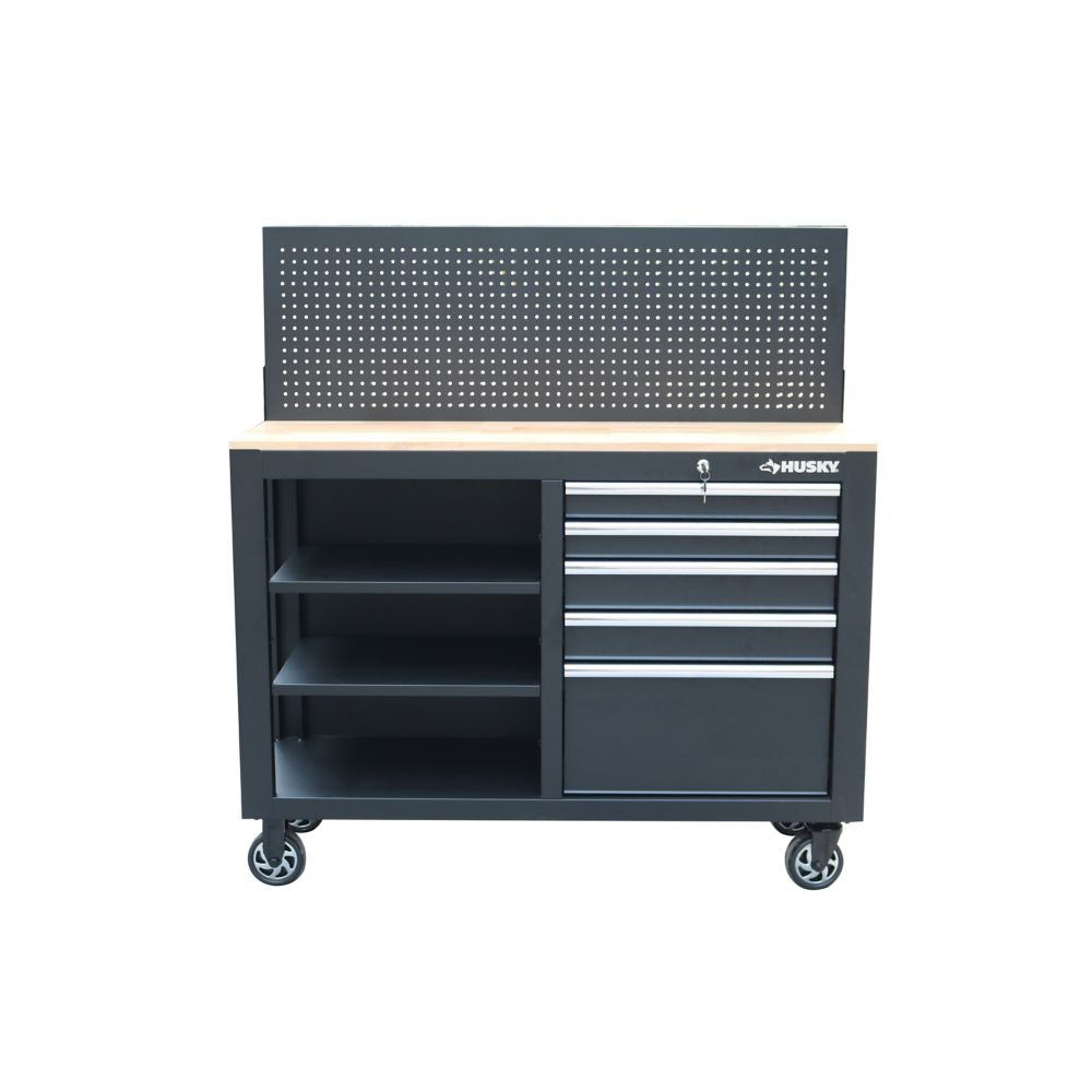 HUSKY 52inch 5Drawer Mobile Workbench with Pegboard The Home Depot