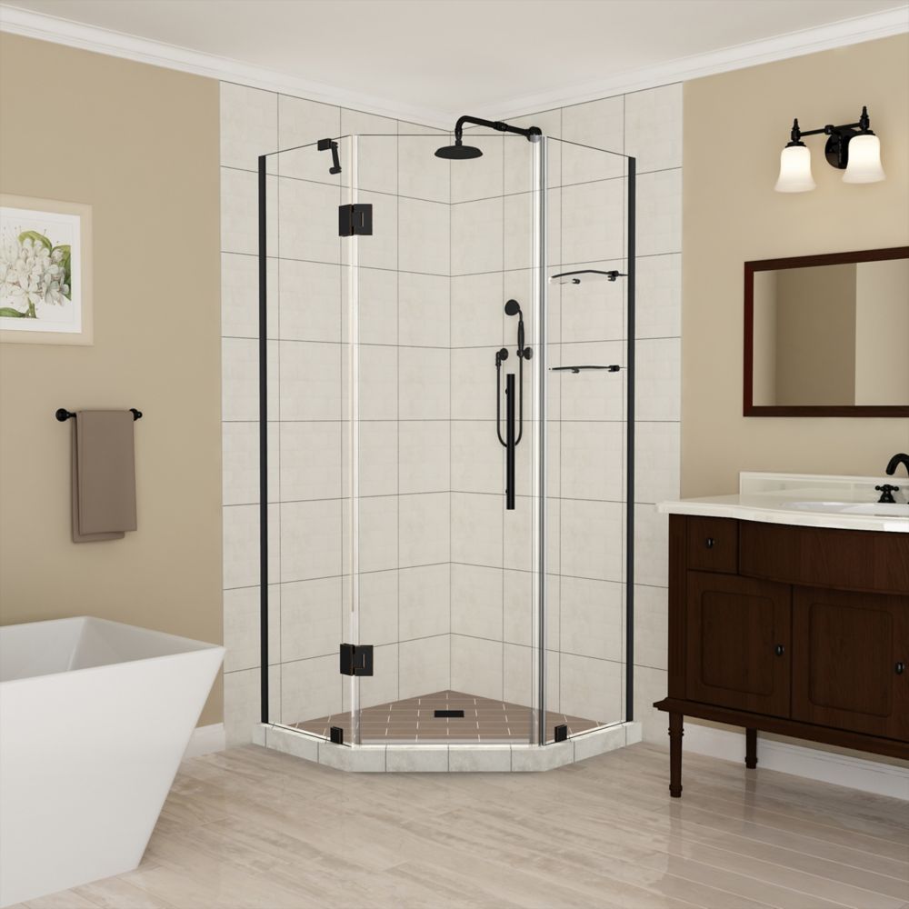 Aston Merrick Gs 42 425 X 72 Inch Frameless Neo Angle Shower Enclosure With Shelves In 7603