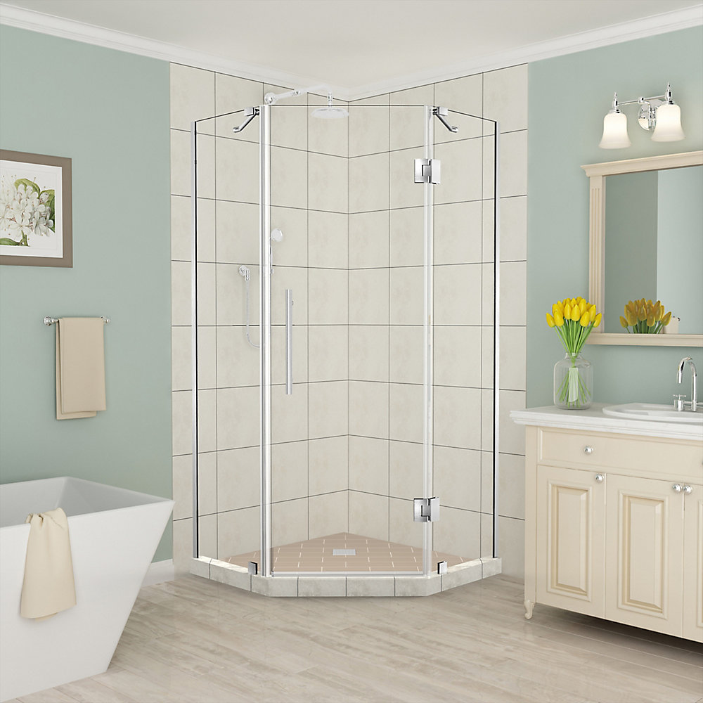 Merrick 38 Inch To 5 X 72 Frameless Neo Angle Shower Enclosure In Stainless Steel