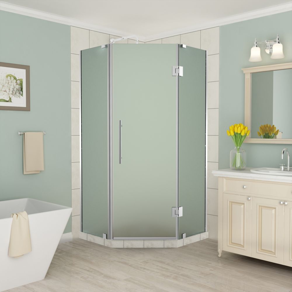 Aston Merrick 40 405 Inch X 72 Inch Frameless Neo Angle Shower Enclosure Frosted Glass