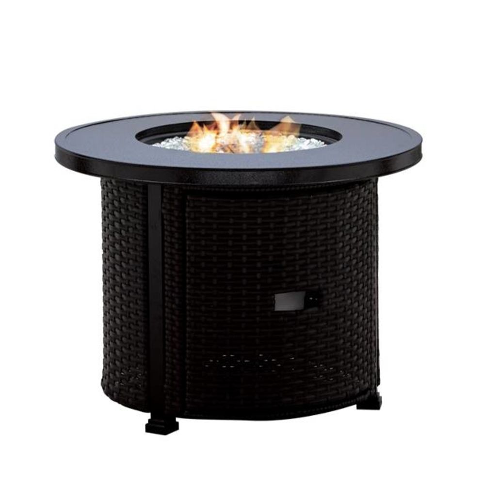 40inch Round Wicker and Aluminum Fire Table in Black