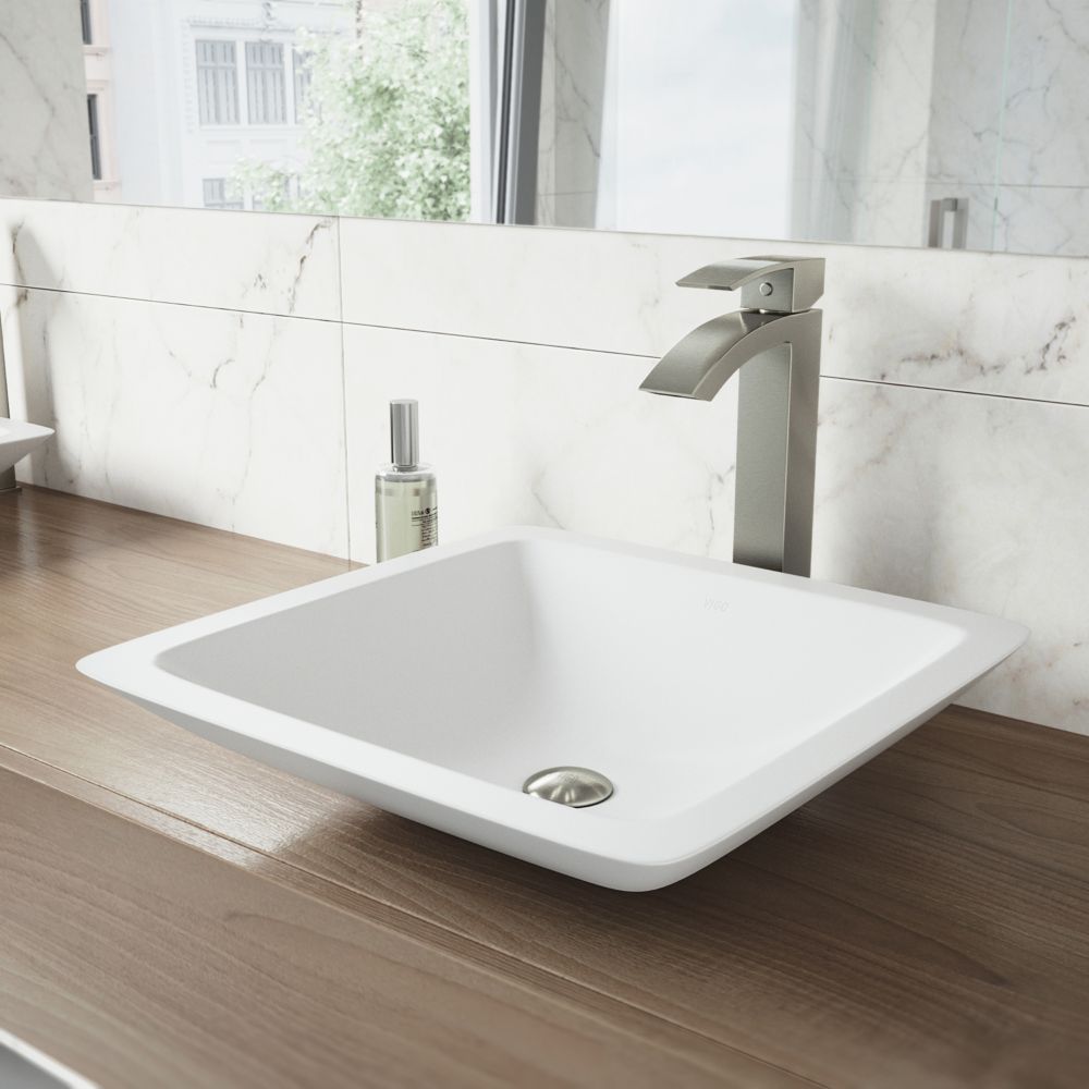 Begonia Matte Stone Vessel Bathroom Sink With Duris Vessel Faucet In Brushed Nickel