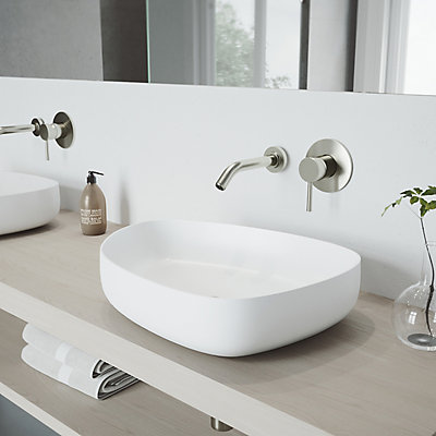 Vigo Peony Matte Stone Vessel Sink In White With Olus Wall Mount