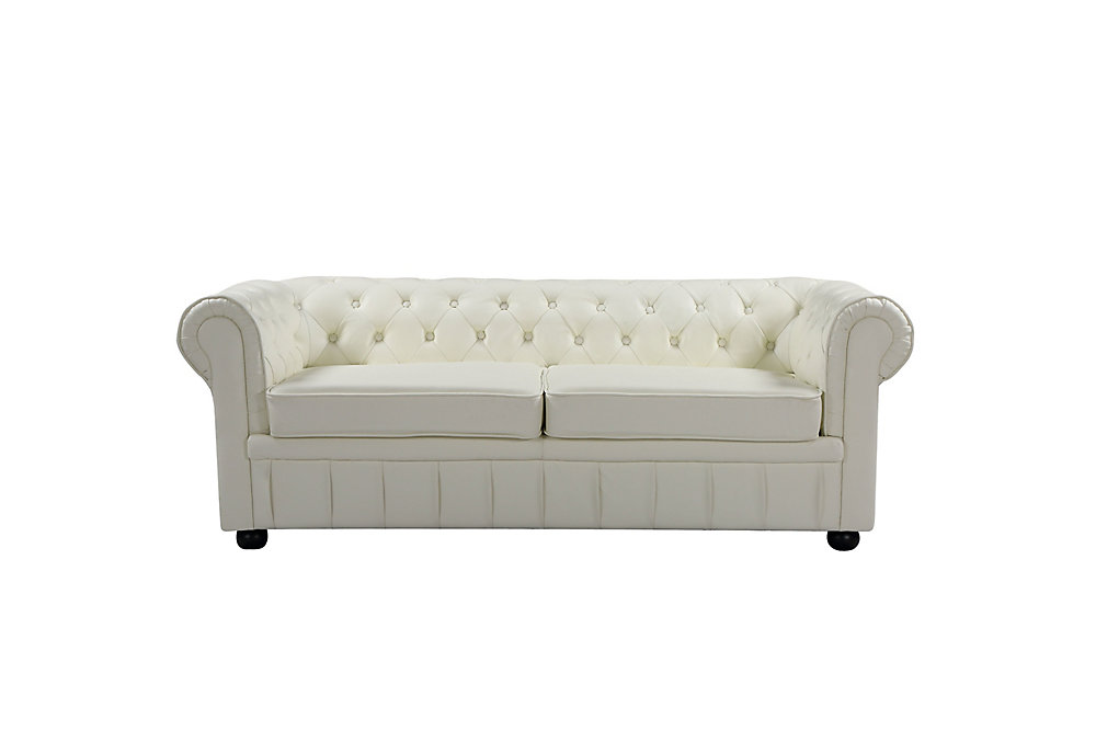 Avignon Clic Cream Genuine Leather Chesterfield Tufted Loveseat