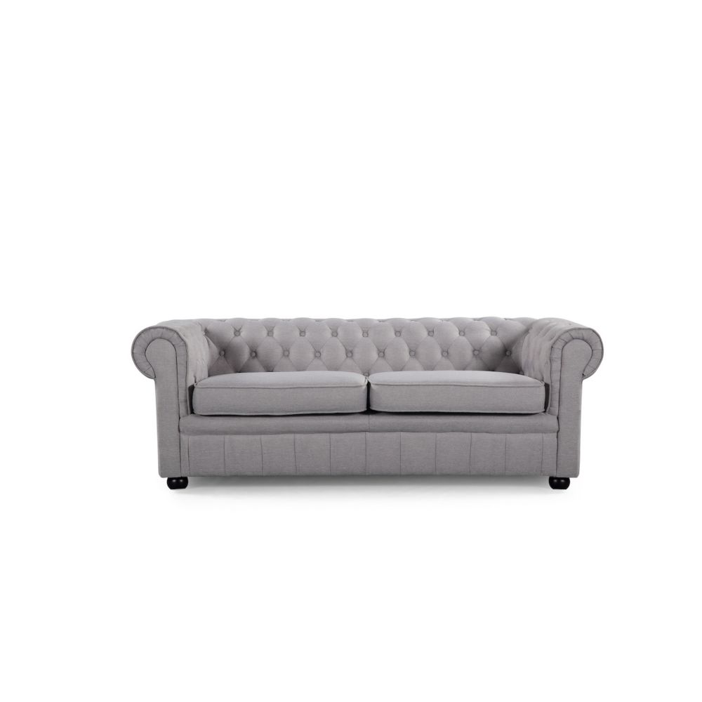 Velago Avignon Classic Light Grey Fabric Chesterfield Tufted 3-Seater ...