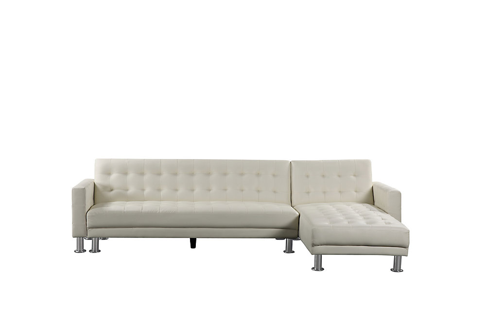 Attalens Convertible Cream Faux Leather Sleeper Sofa