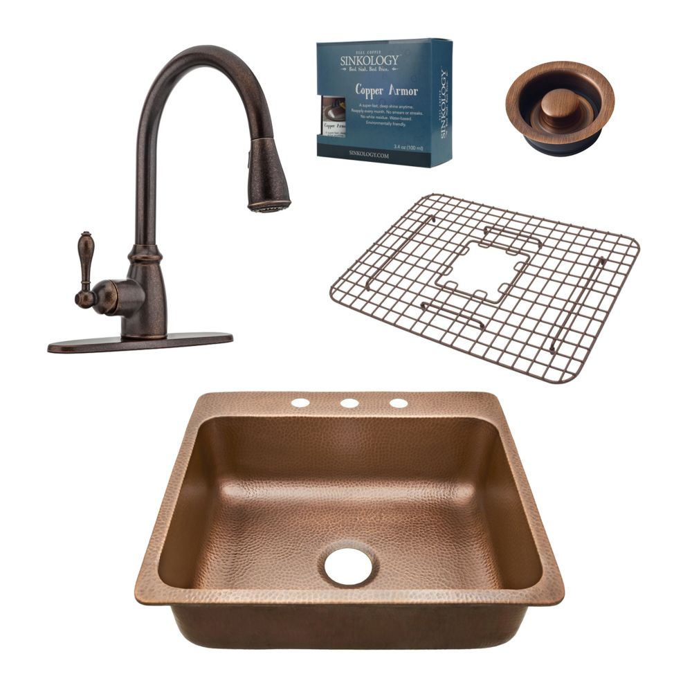 Sinkology Rosa AllInOne DropIn 25inch 3Hole Copper Kitchen Sink