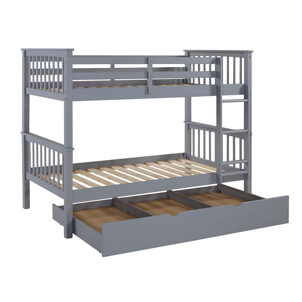 Walker Edison Solid Wood Twin Trundle Bed Frame with Wheels - Grey ...