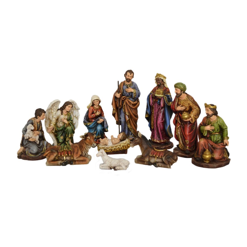 Nativity and Three Wise Men Set Statue, 12-inch Tall