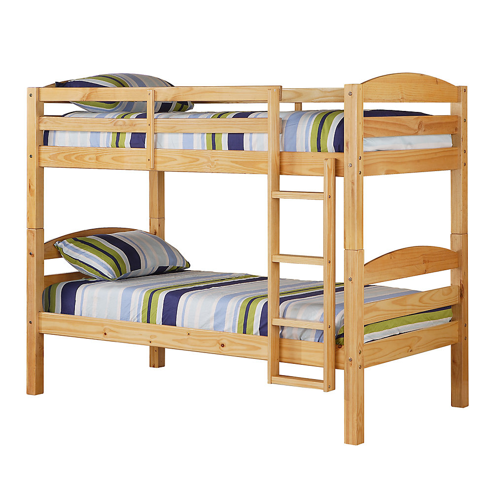 Walker Edison Classic Solid Wood Twin Over Twin Bunk Bed Natural The Home Depot Canada