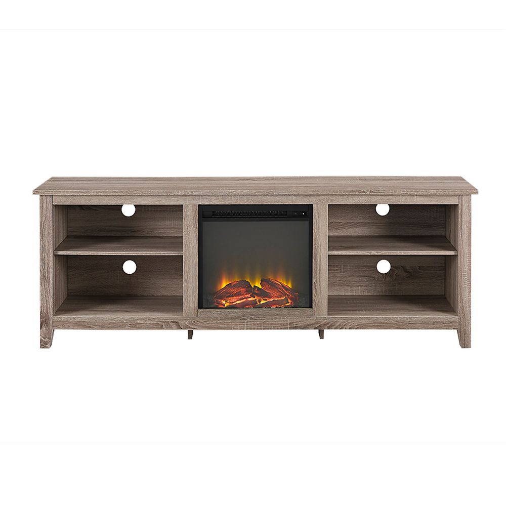 Walker Edison Minimal Farmhouse Fireplace TV Stand for TV's up to 78 inch Driftwood The Home