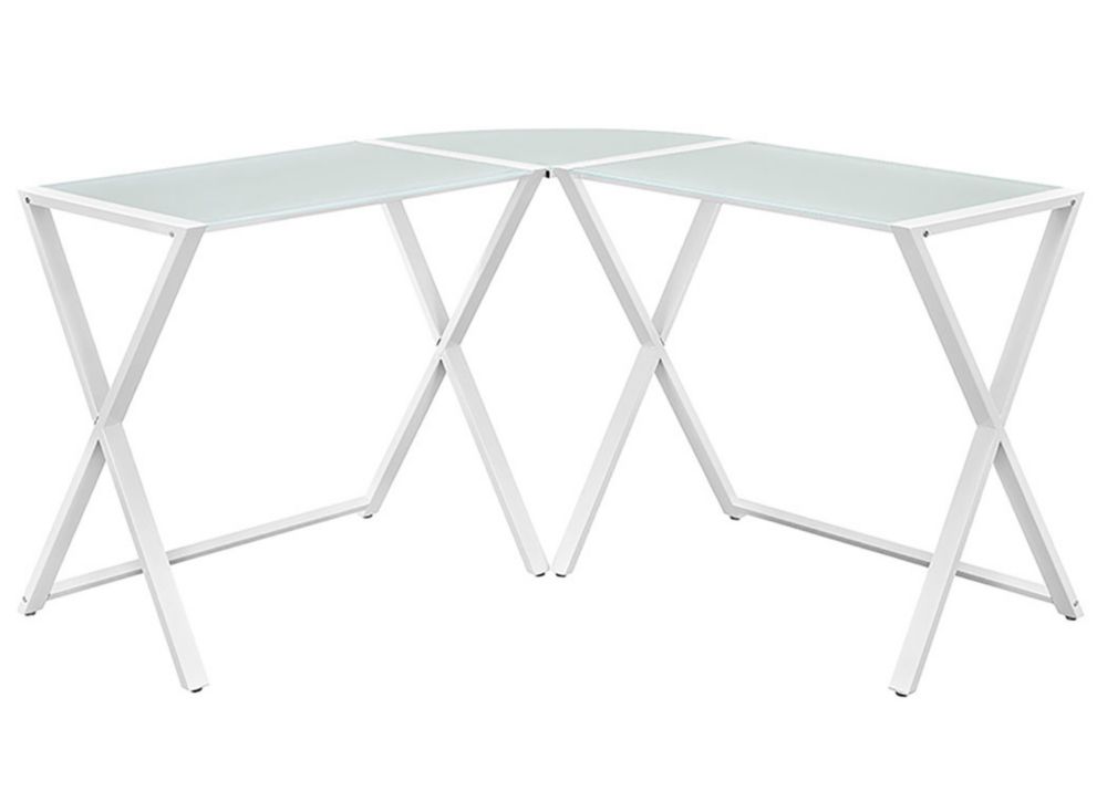 Walker Edison Glass and Metal X-Frame Corner Computer Desk, White