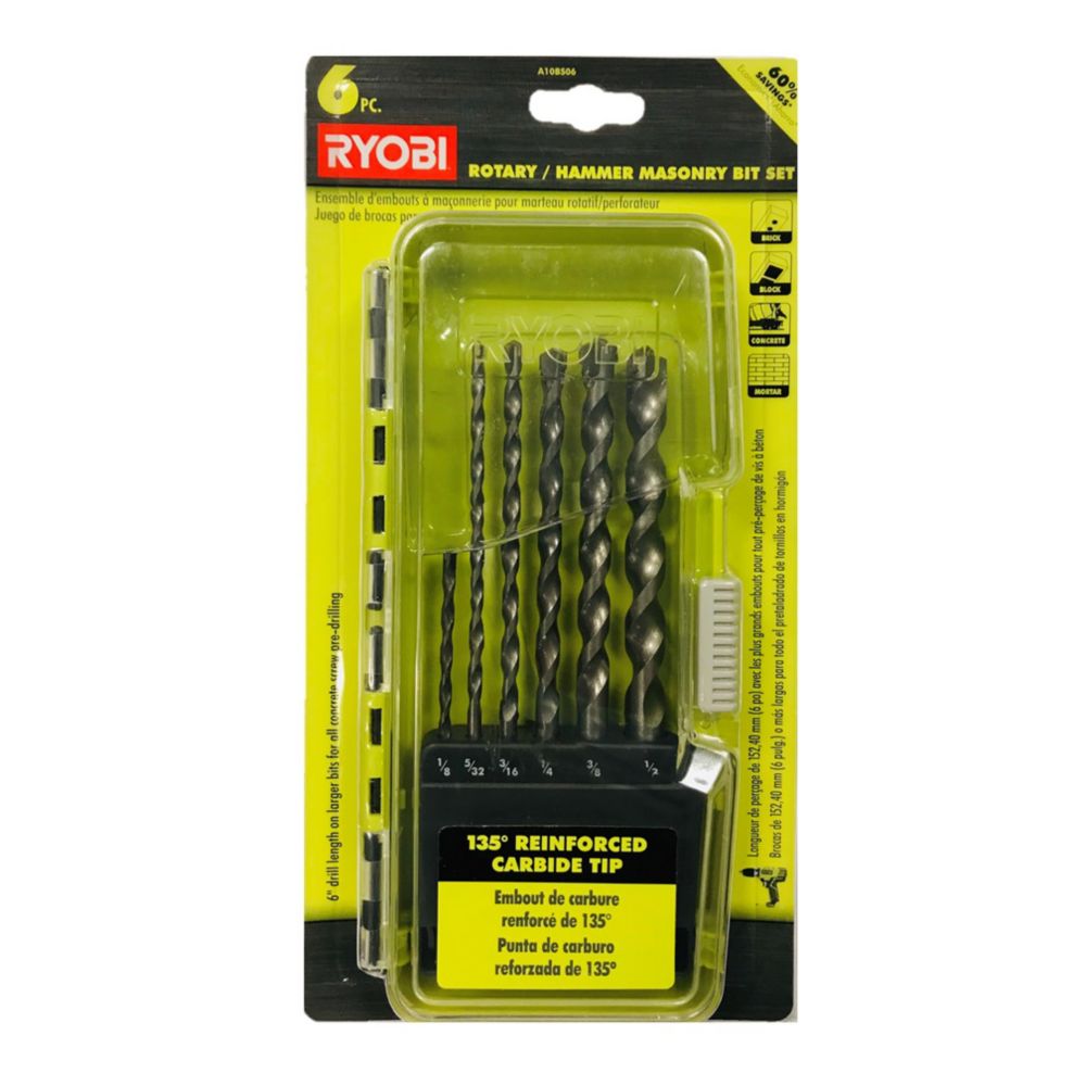RYOBI Rotary / Hammer Masonry Bit Set (6Piece) The Home Depot Canada