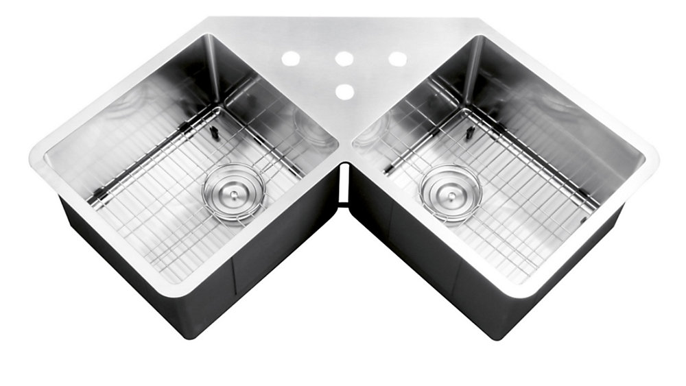 50 50 Undermount 16 Gauge Stainless Steel 44 Inch Corner Butterfly Double Bowl Kitchen Sink