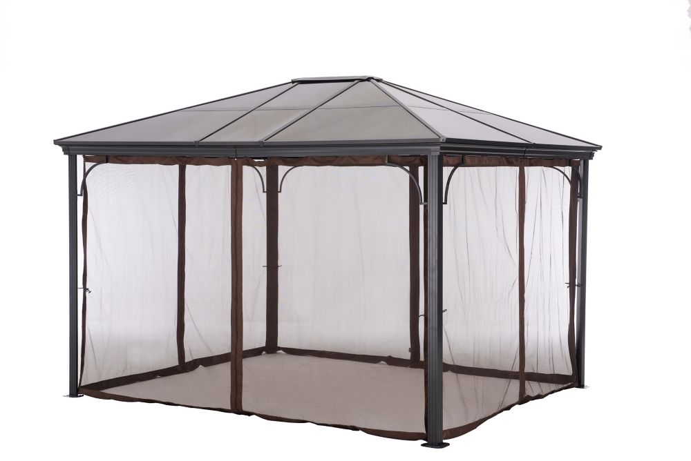Sunjoy Gazébo en Polycarbonate de 12pi x 10pi à Auvent avec Rideaux et Moustiquaires Home